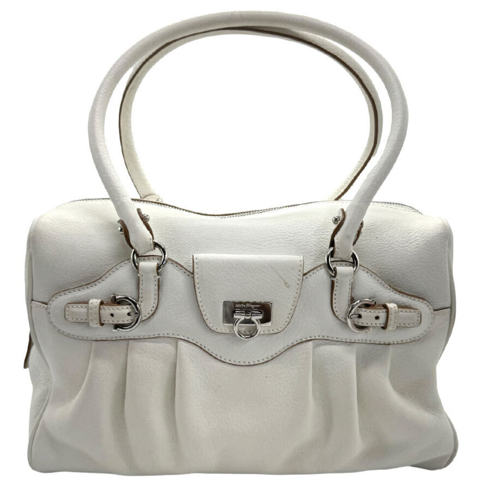 Salvatore Ferragamo Gancini leather handbag off white silver